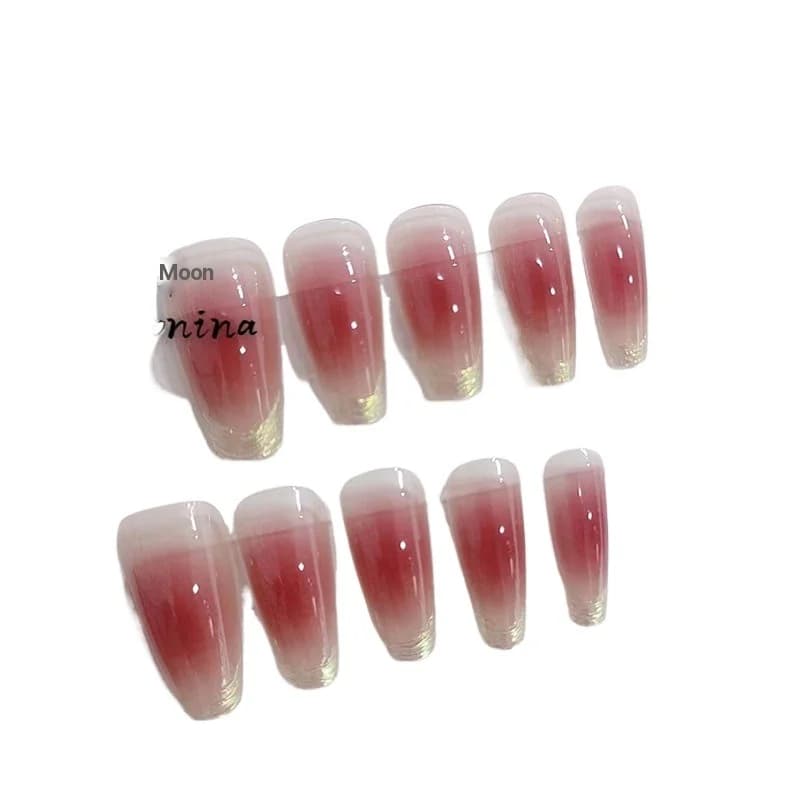 Sunset Blush Lange Coffin Press-On Nails met Moonlight Chrome Afwerking