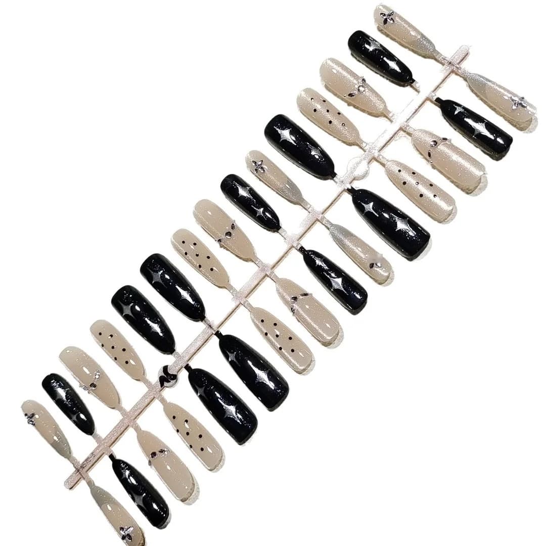 Stiletto Kunstnagels met Strass, Donker Sterrenhemel Design