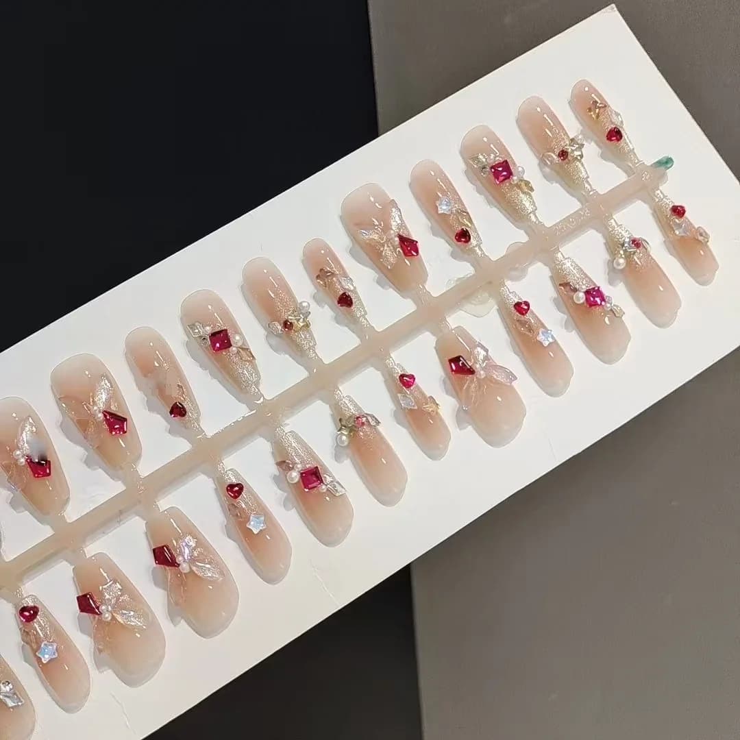 Vlinder Strass Press-On Nails, 30 Stuks, Medium Coffin Vorm