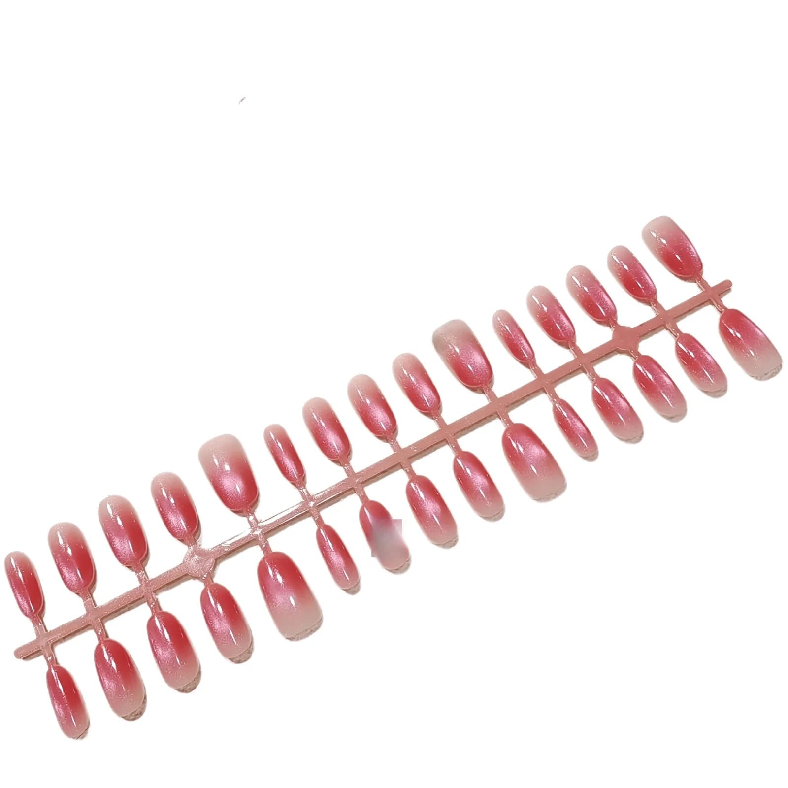 Cat Eye Press-On Nails Kort Medium Ovaal Rood Glitter