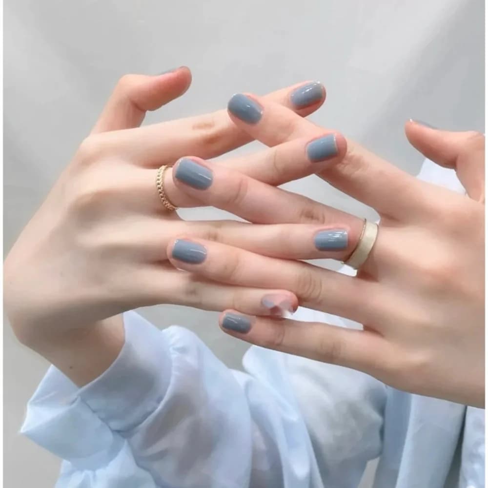 Korte Doorschijnende Blauwe Press On Nagels Effen Kleur Kunstnagels