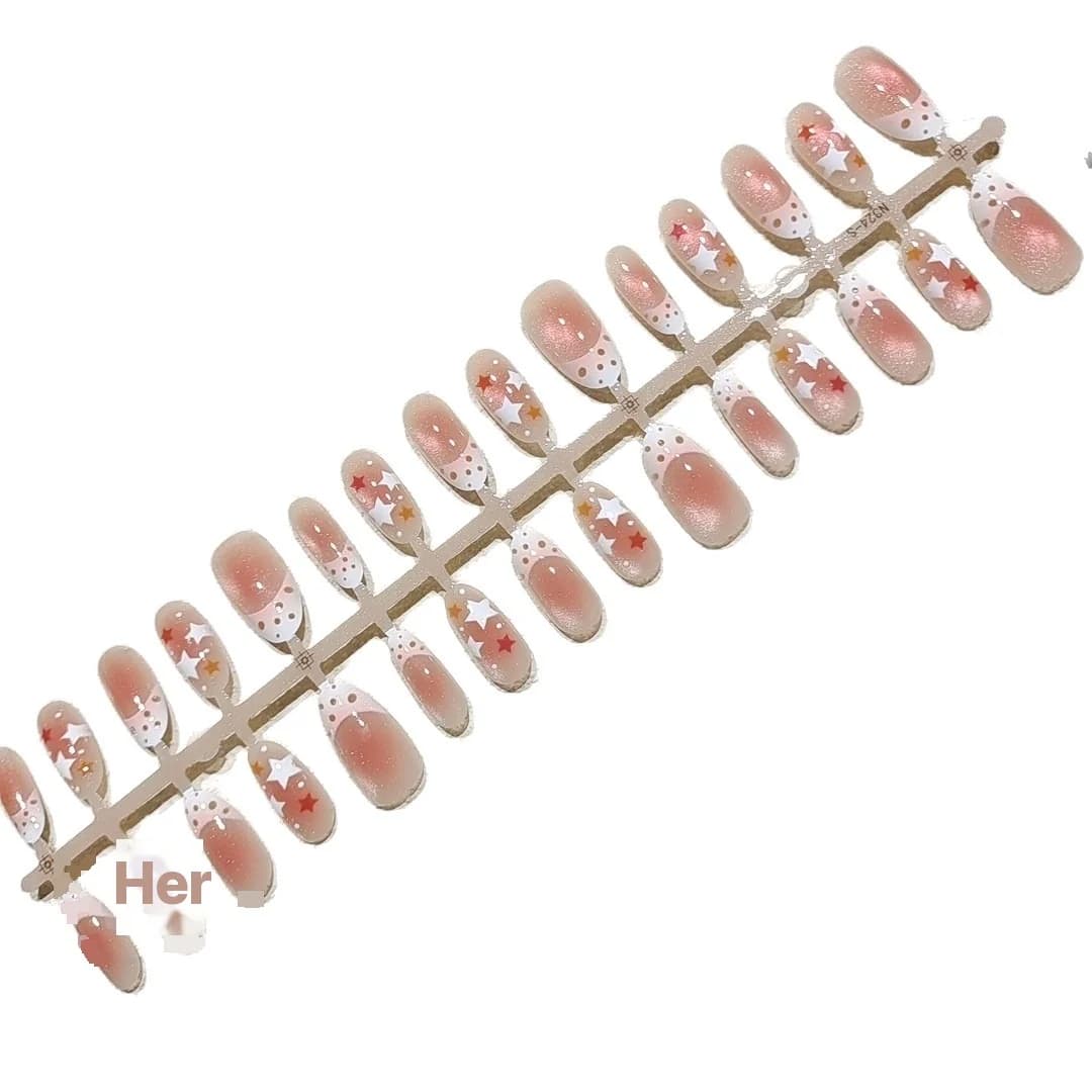Cat Eye Glas Kraal Press-on Nails Middelgroot Ovaal Zomer Frisse Stijl