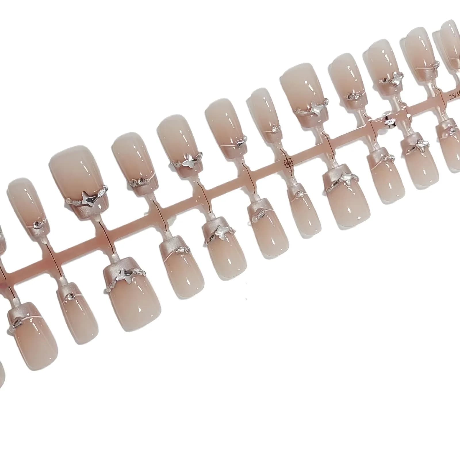 French Tip Press-On Nails met Vlinder Strass en Cat Eye Effect
