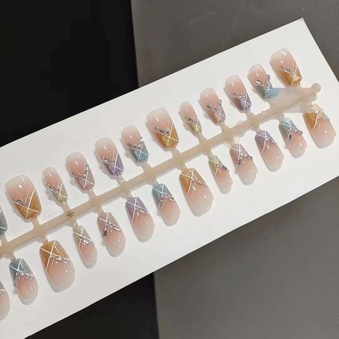 Candy Party Nepnagels Kort Vierkant Regenboog Cat Eye Strass