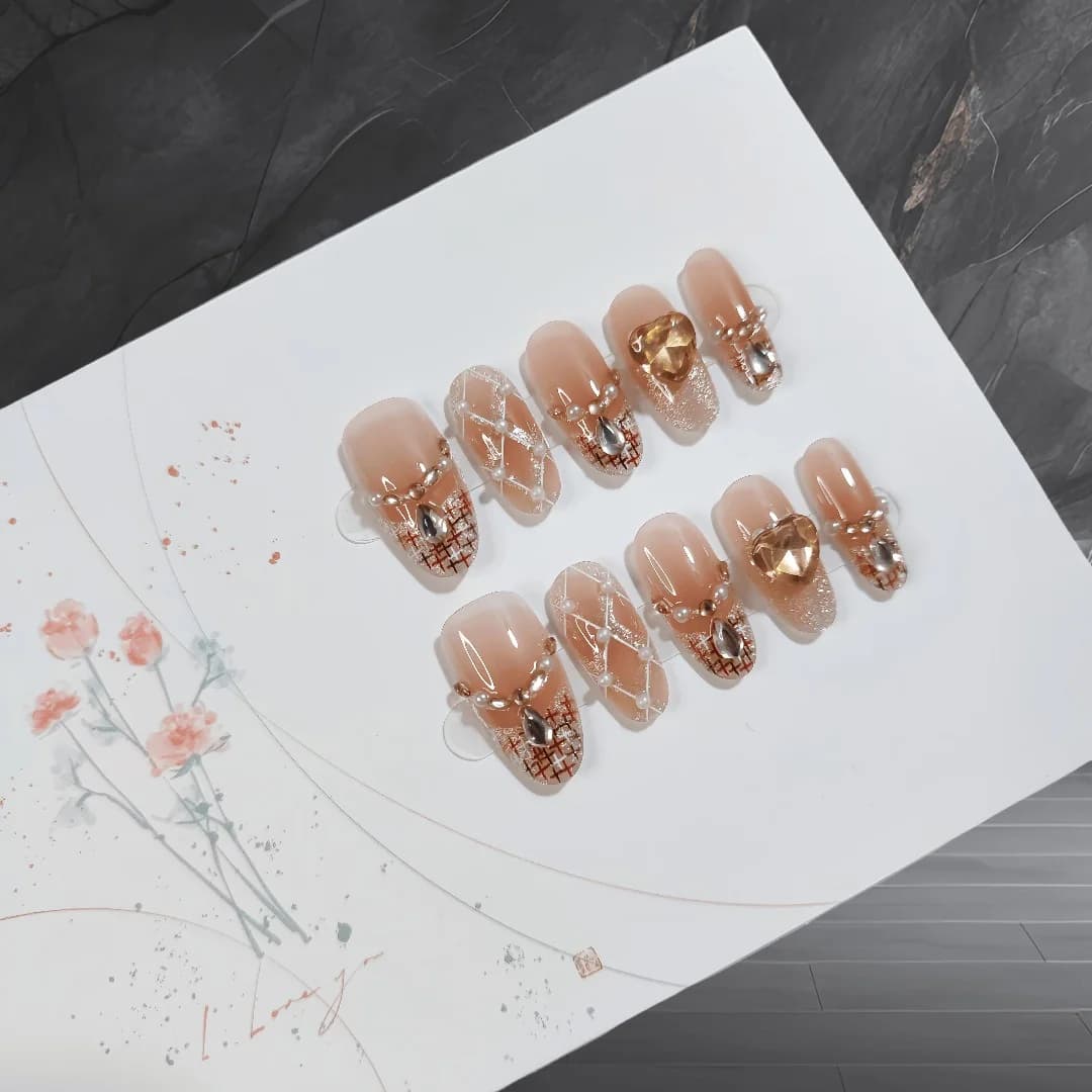Press-on Nails Medium Ovaal Cat Eye Glitter Parel 30 Stuks
