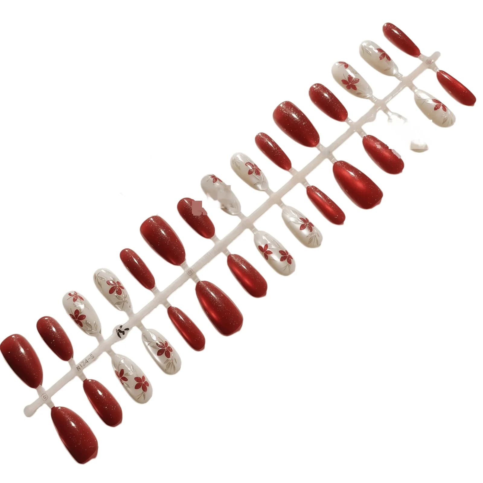 Cat Eye Press-on Nails Medium Ovaal Rode Pruim Gradient Glitter