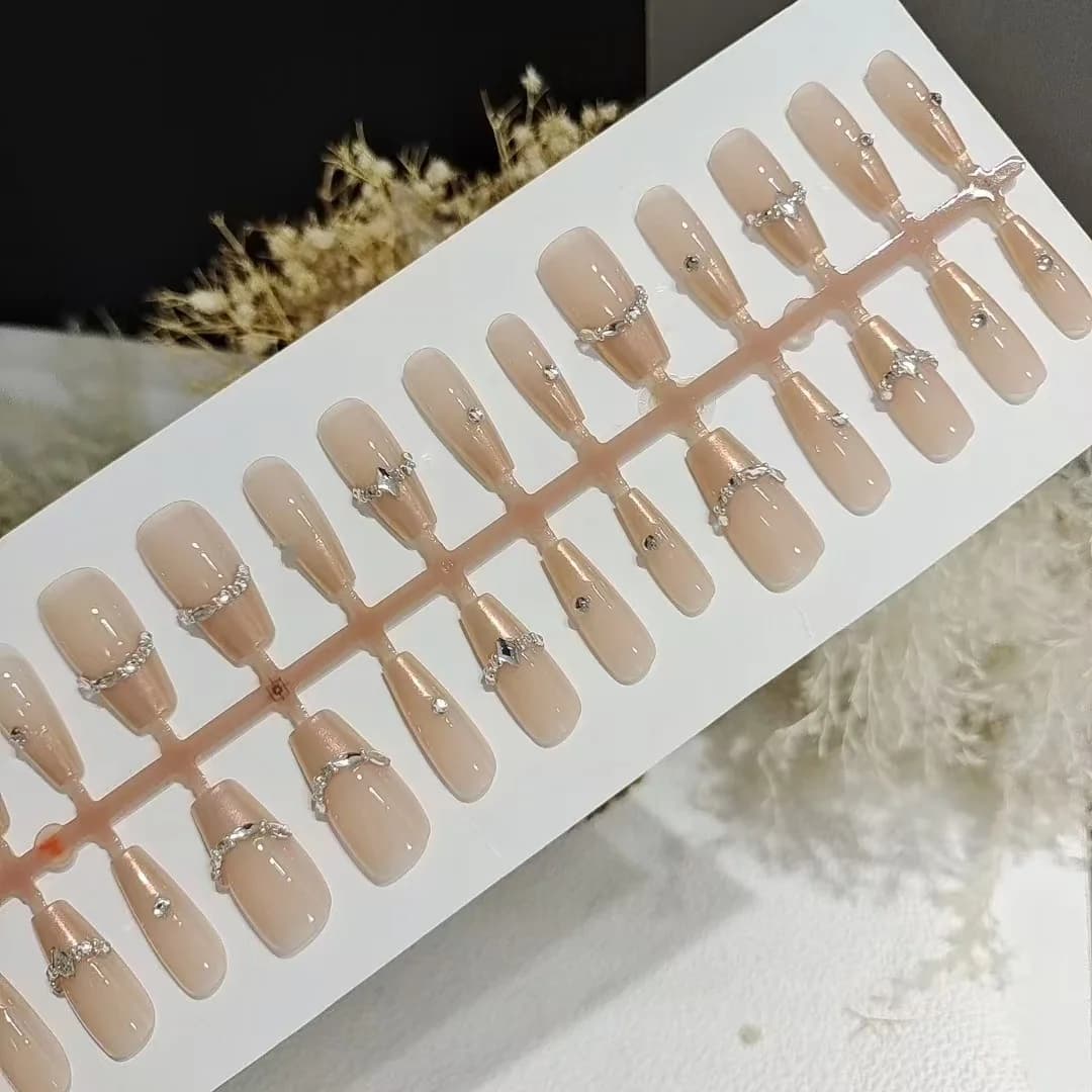 Press-on Nails Franse Tip met Strass 30 Stuks