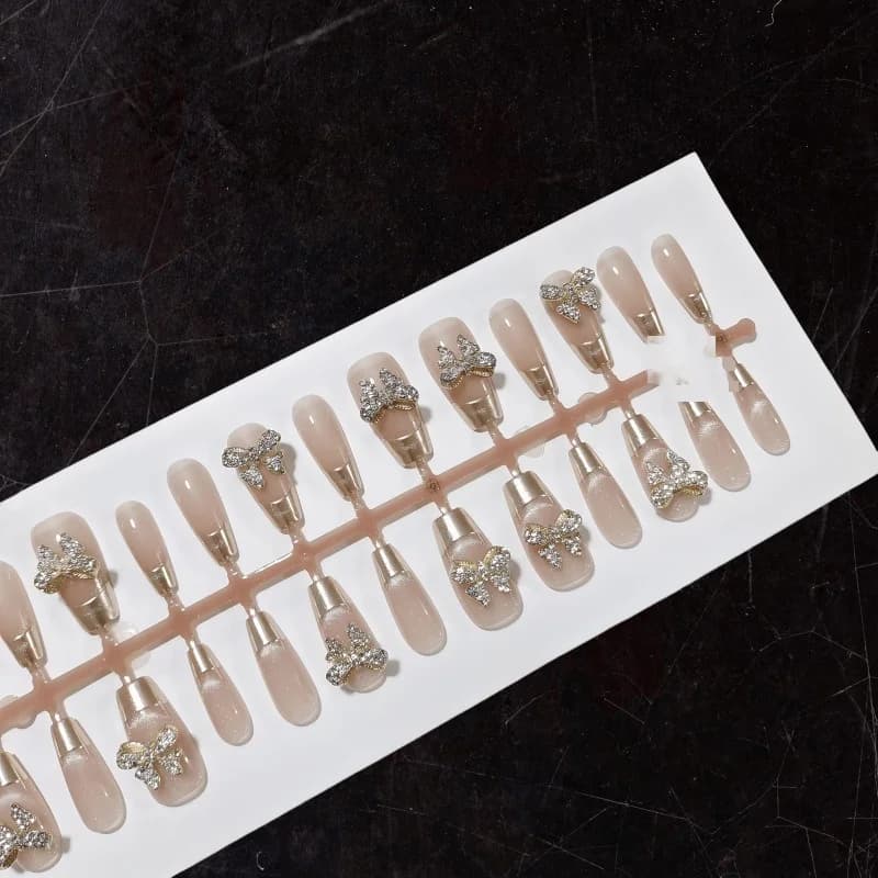 Vlinder Cat Eye Press-On Nails met Spiegelchroom