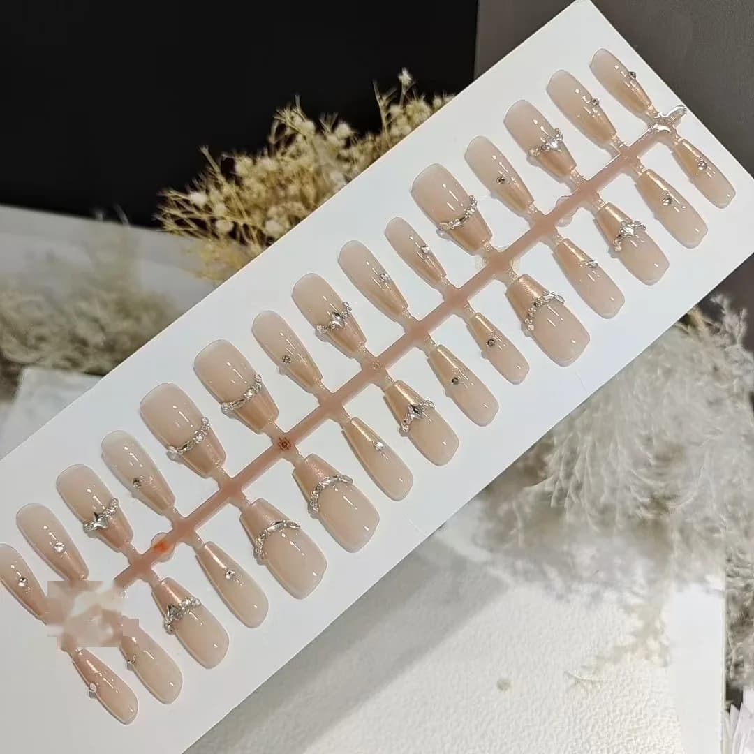 Press-on Nails Franse Tip met Strass 30 Stuks