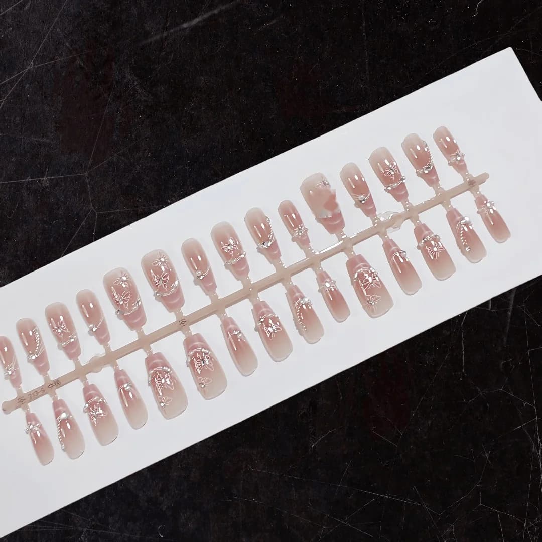 Press-on nagels met vlinders, parels en strass, set van 30 stuks