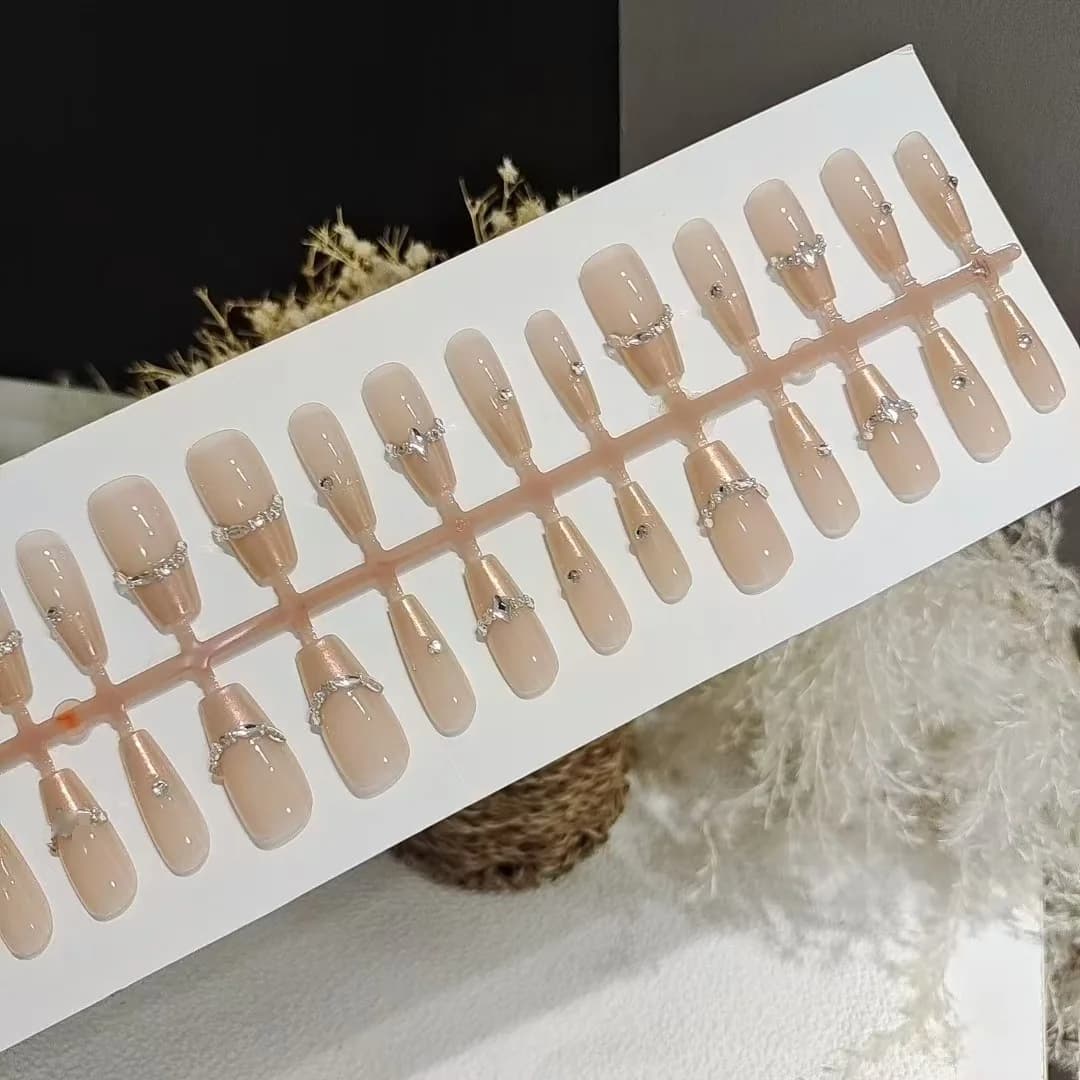 Press-on Nails Franse Tip met Strass 30 Stuks