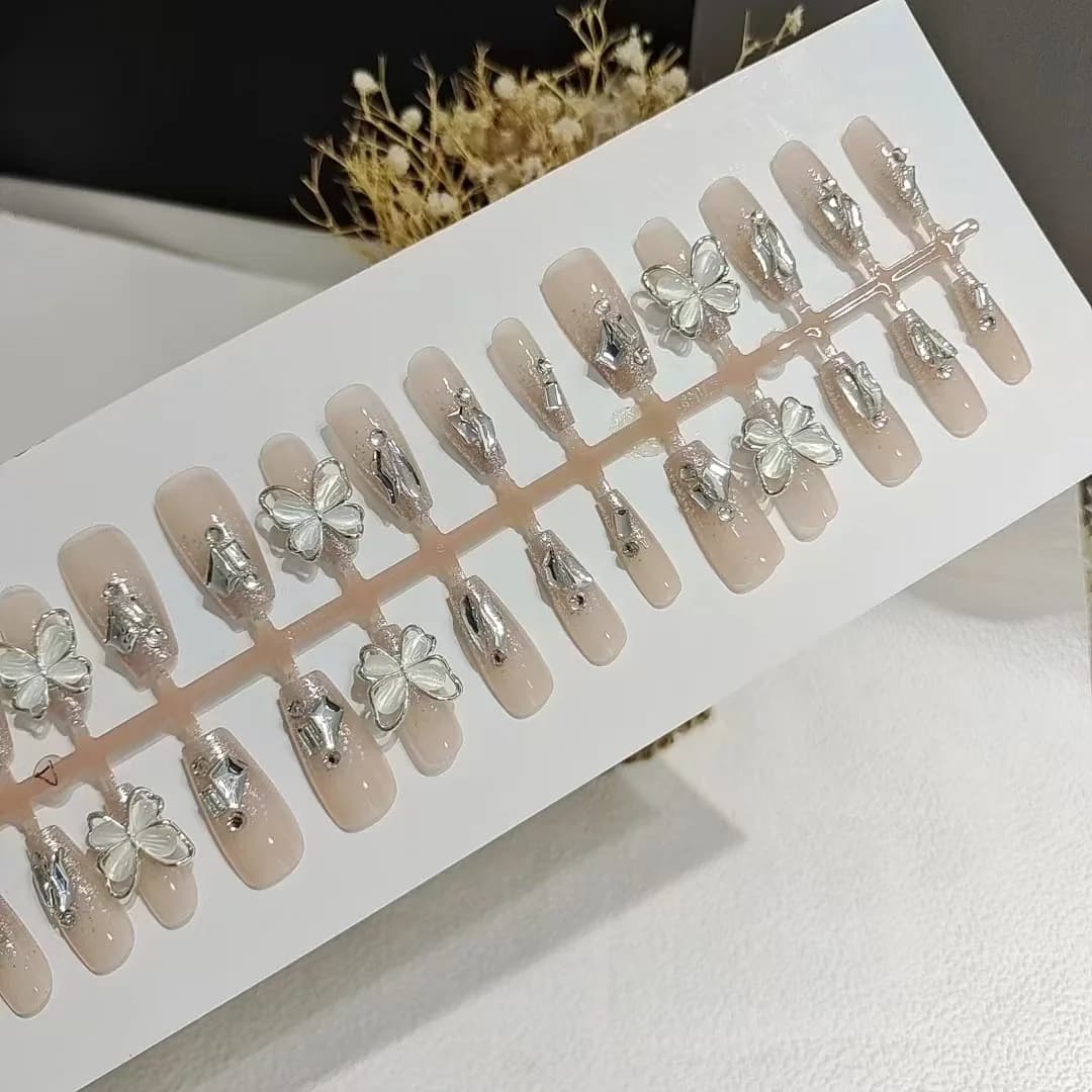 Press-on Nails met Jade Vlinder Design, Kort en Medium Kistvorm