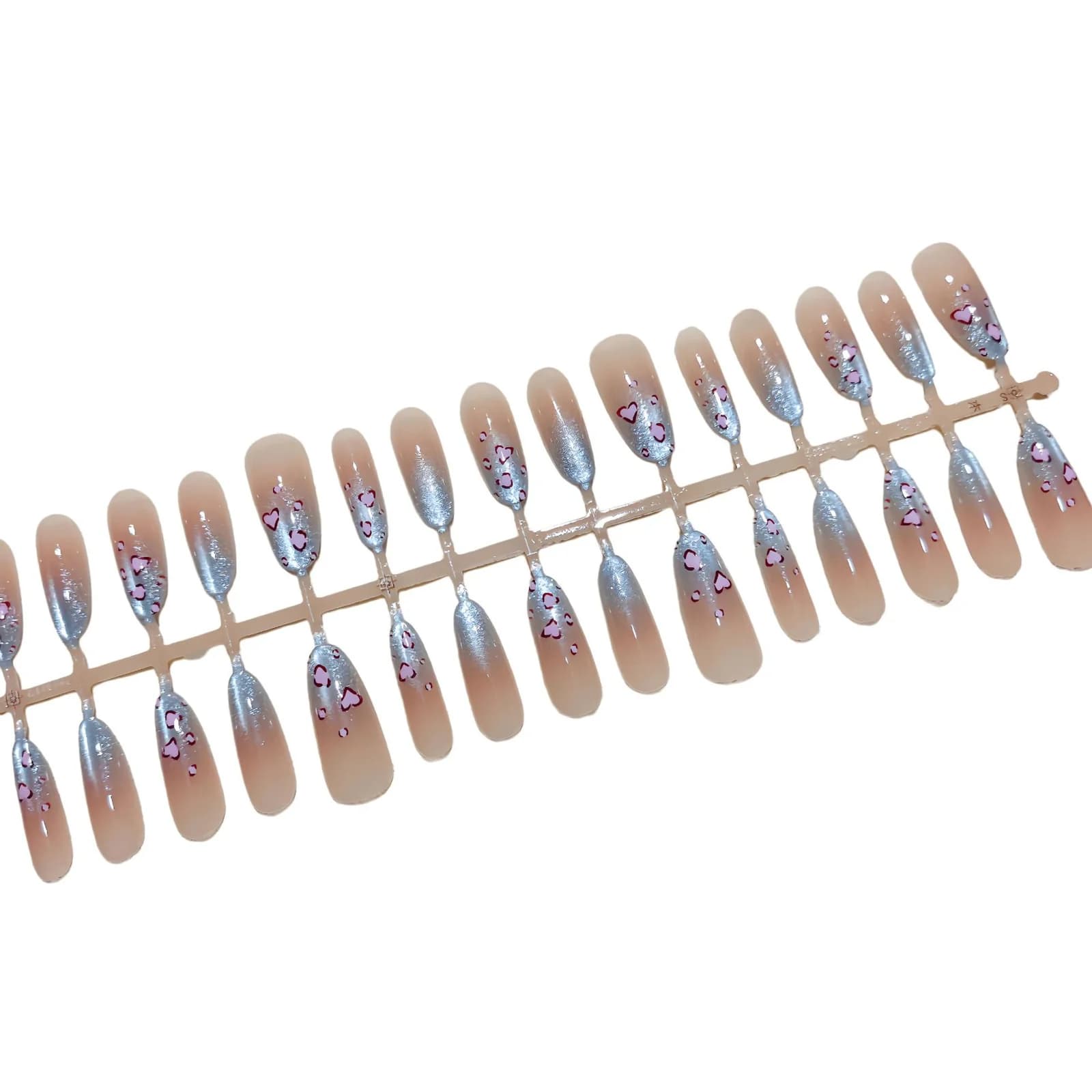 Korte Ovale Press-On Nails Franse Tip Glitter Bloemen