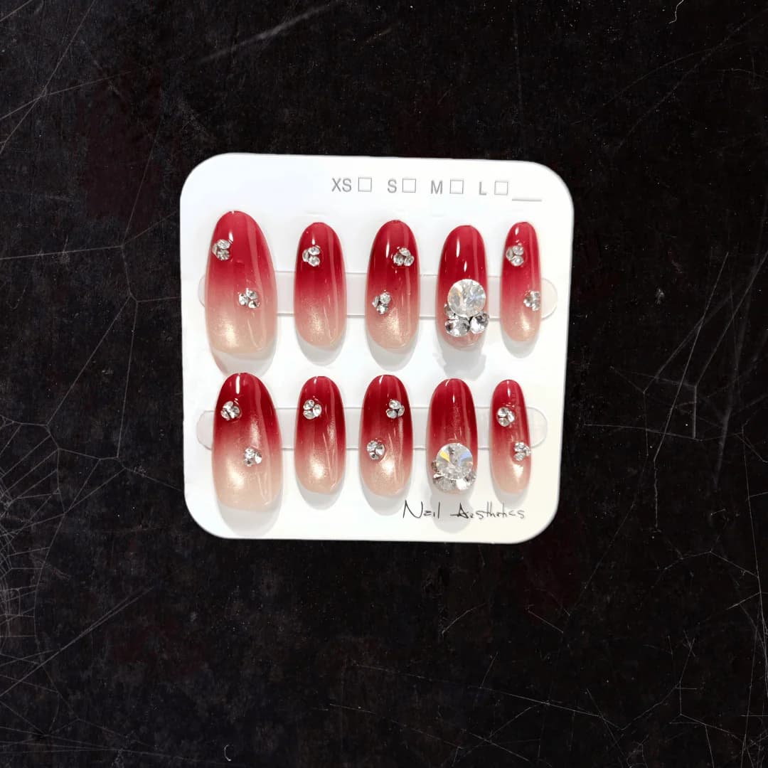 Druk-op Nagels Ombre Cat Eye met Rhinestones, 30 Stuks