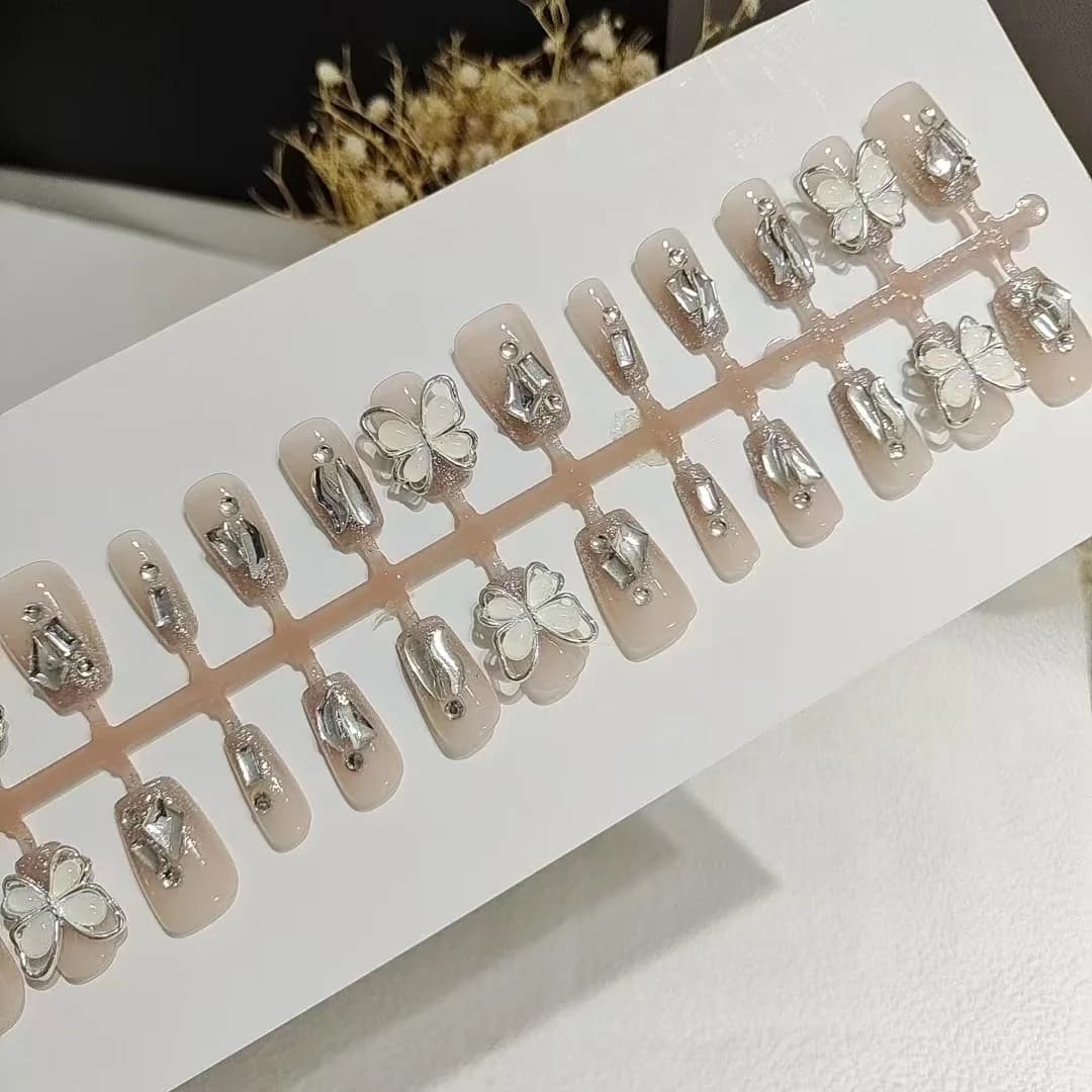 Press-on Nails met Jade Vlinder Design, Kort en Medium Kistvorm
