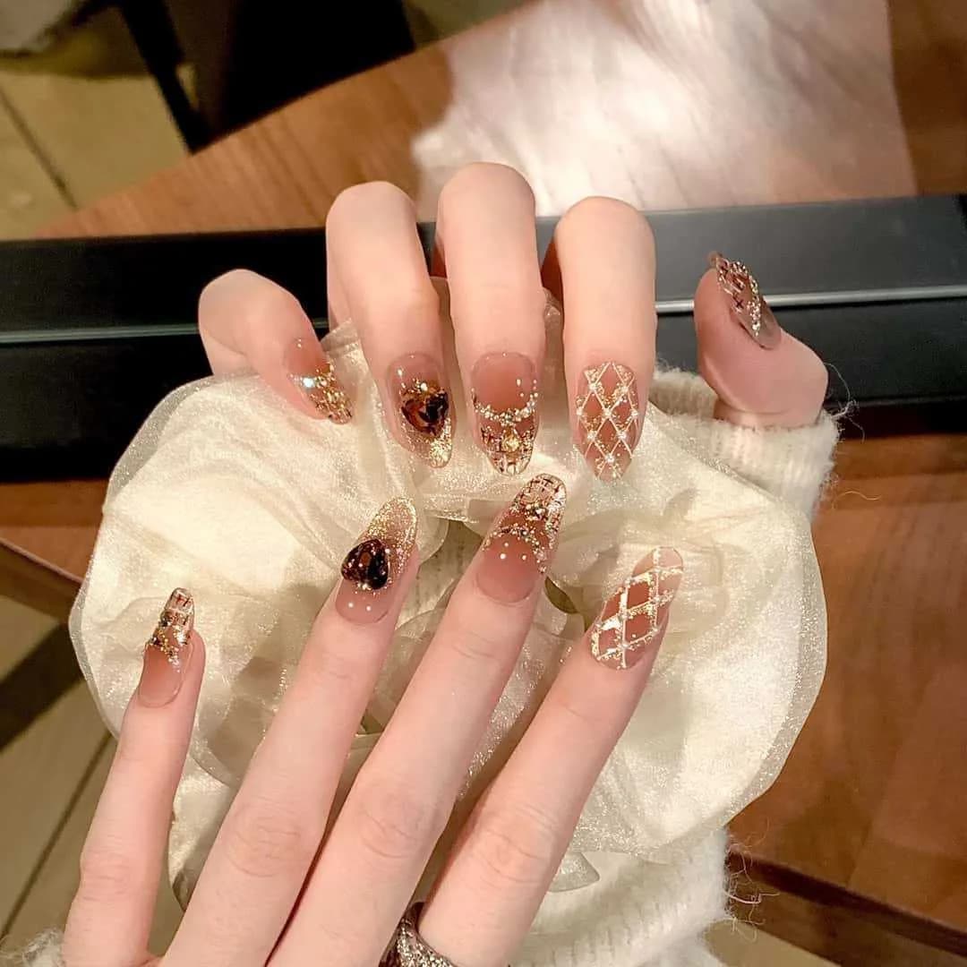 Press-on Nails Medium Ovaal Cat Eye Glitter Parel 30 Stuks