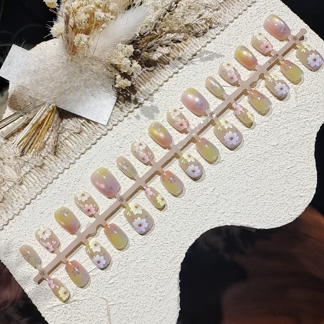 Bloemen Cat Eye Kunstnagels Kort Ballerina Vorm